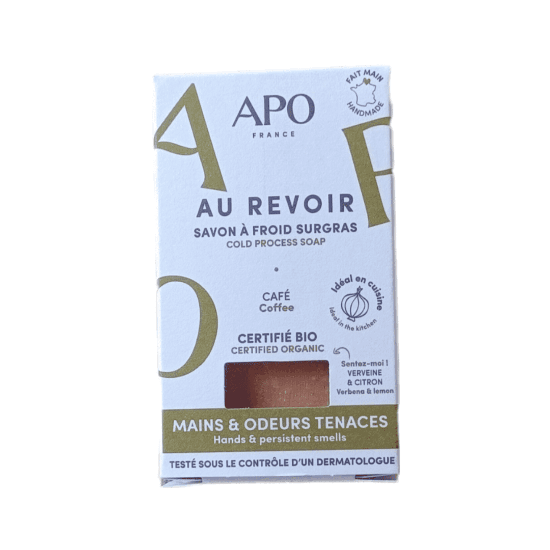 Soin naturel bio. Savon à froid surgras pour les mains. APO France. Certifié bio. Mains et odeurs tenaces