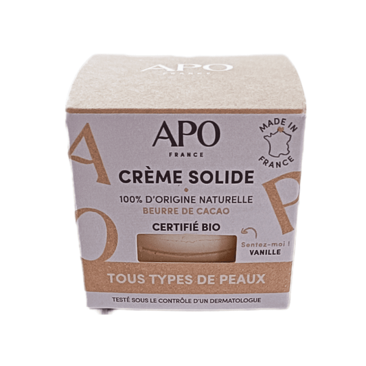 Soin naturel bio. Crème solide, APO France. Origine naturelle, tous types de peaux.