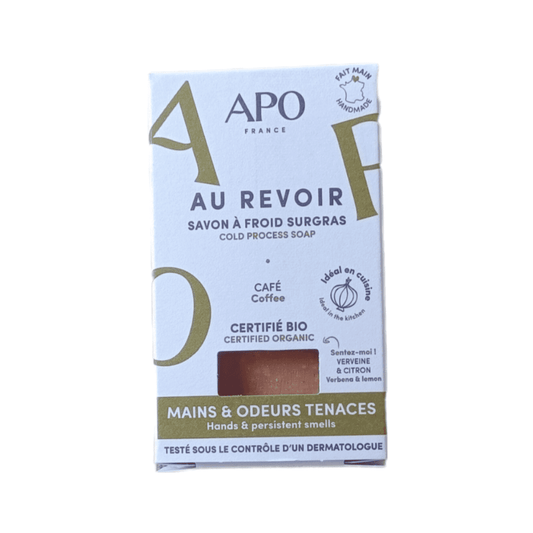 Soin naturel bio. Savon à froid surgras pour les mains. APO France. Certifié bio. Mains et odeurs tenaces 