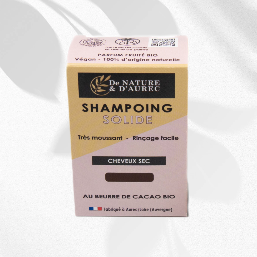 Shampoing solide bio cheveux secs, beurre de cacao, de nature et d'aurec 