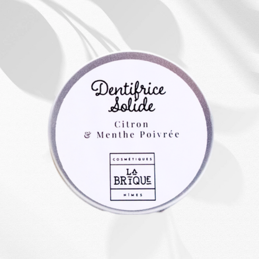 Dentifrice solide bio, citron et menthe poivrée, bio, ateliers la brique 
