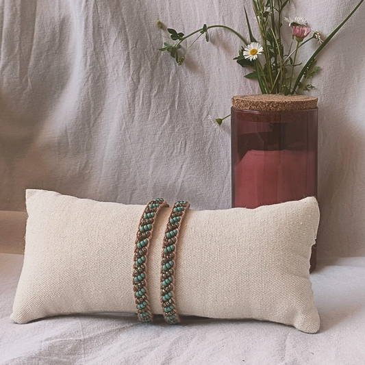 Bracelet tricotin et perles Beige